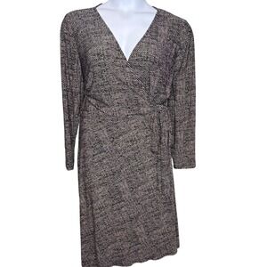 Chaps Womens Brown White Faux Wrap Midi Dress Sz 20W Chic Office Cocktail